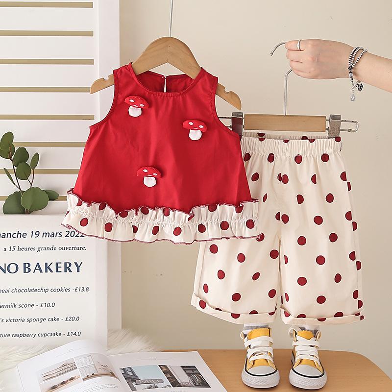 Girls Summer Sleeveless Plaid Princess Two Piece Set with Shorts and Tank Top 80