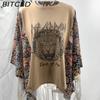 BITCED Women's Printed O-Neck Loose-Fit Casual Top