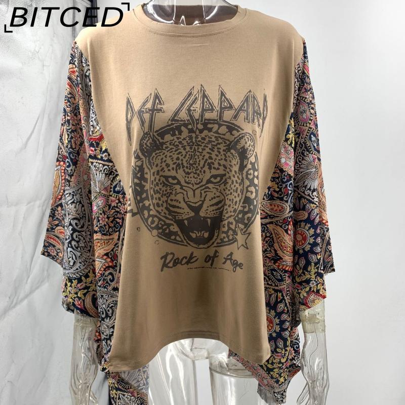 BITCED Women's Printed O-Neck Loose-Fit Casual Top