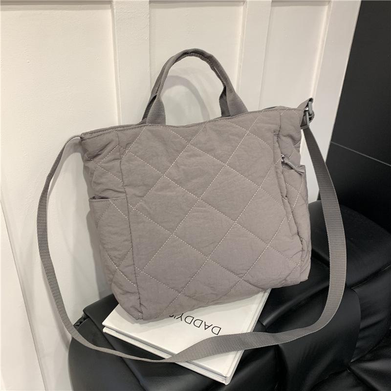 Autumn and Winter Commuting Large-capacity Tote Bag, Student Class Shoulder Bag, Cotton Clothes, Messenger Bag, Soft Waxy Handbag