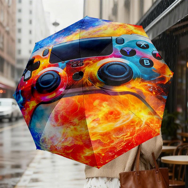 1pc Fire Lightning Pattern Umbrella Design Automatic Opening and Closing Umbrella, High-quality Travel Umbrella, C1128150