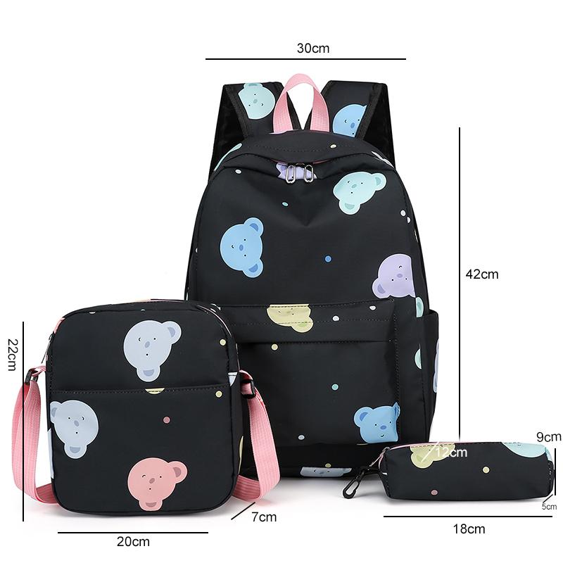 3pcs Women Travel Schoolbag with Lunch Box Pencil Case Large Capacity College Knapsack Student Bookbag Cartoon Pattern Backpacks