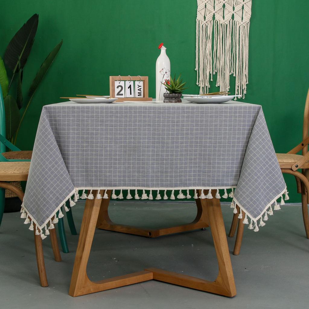 Tablecloth Ins Small Plaid Polyester Cotton And Linen Fringed Tablecloth Coffee Table Mat Dining Table Cloth Non-Slip Ins Wind Modern Simple Wind