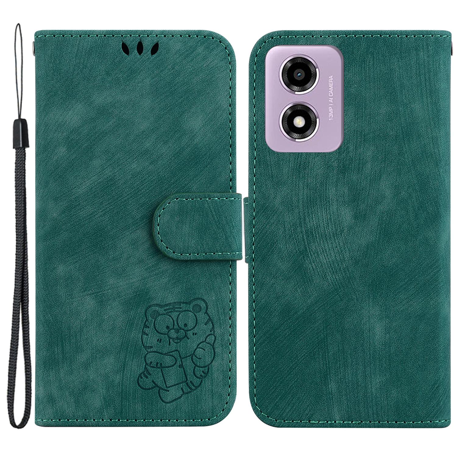 

Stand Case for Motorola Moto G04s 4G/E14 4G Cute Tiger Imprint Leather Wallet Phone Cover Green