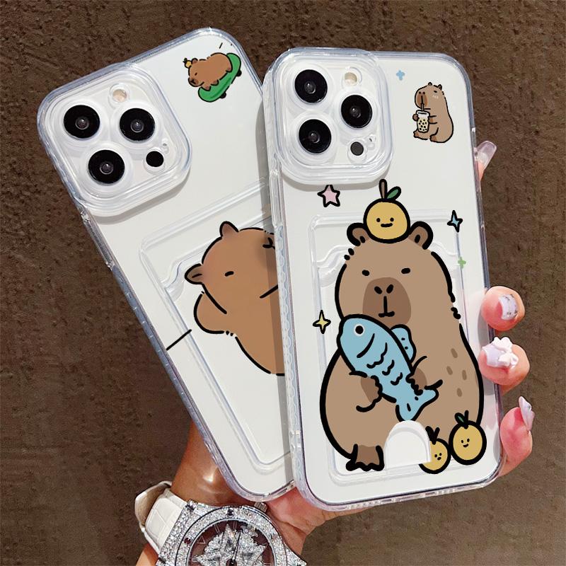 Card Slot Holder Silicone Wallet Pocket Case For Realme C55 C65 Oppo A60 A3 Pro Samsung A16 A26 A36 A56 iPhone 17 16 14 13 Cover Clear Phone Bumper