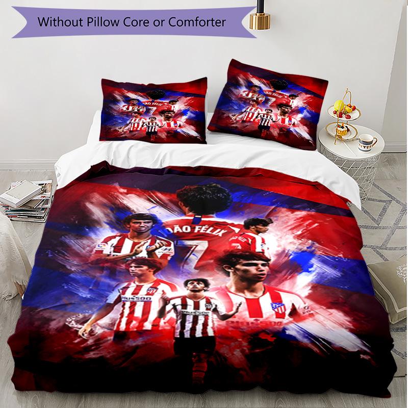 3pcs Duvet Cover Set (1*Duvet Cover + 2*Pillowcase, Without Core), Atletico Madrid Print Soft All‑Season Bedding Set, Home Bedroom Decor Gift