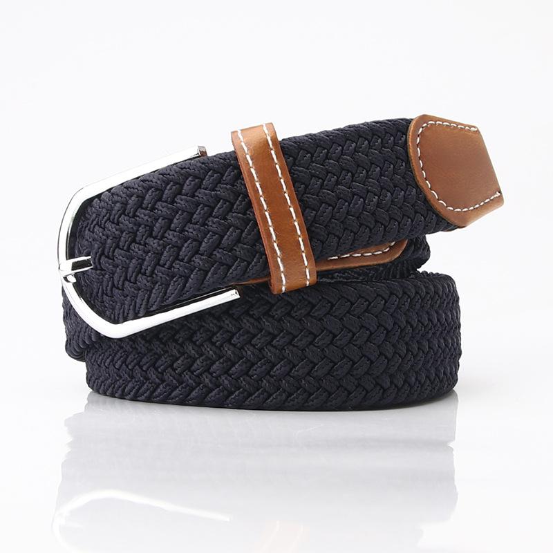 Popular Women's Fashion Leather Belt with Multi-color Elastic Needle Buckle and Men's Woven Canvas Waist Belt