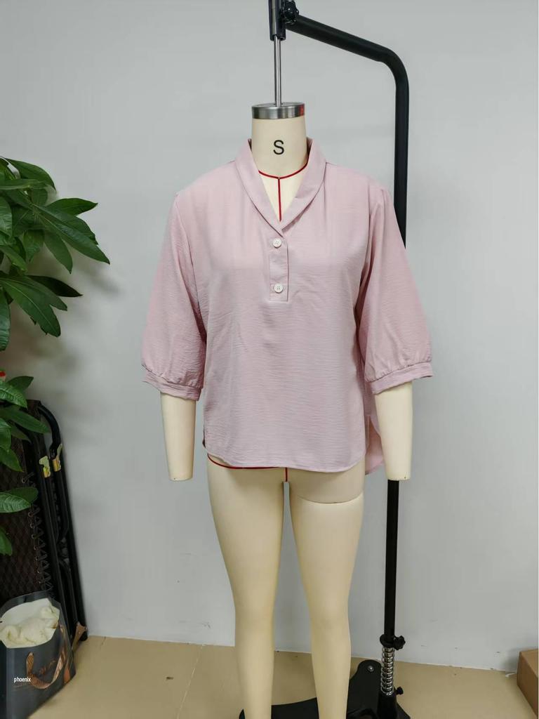 European American Spring/Summer 2026 Women's Casual Loose Fashion Top with Bright Doll Collar