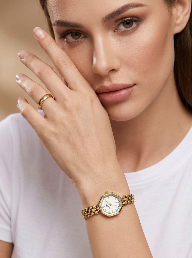 Gedi Women's Octagonal Quartz Watch with Steel Strap - Elegant Digital Scale, Light Luxury, Casual Style