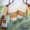 Finished Handmade Crocheted Smiling Coffee Cup Sporty Four Seasons Cufflinks Pendant Gift for Girls Bag Charm Ornament