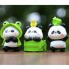 Cute Panda Embracing Bamboo With Frog Headwear Mini Model For Kids And Collectors