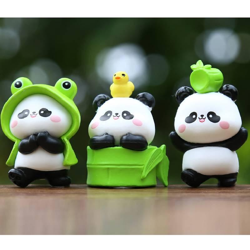 Cute Panda Embracing Bamboo With Frog Headwear Mini Model For Kids And Collectors