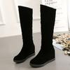Autumn and Winter Velvet Medium and Long Boots High Heel Women's Suede Medium Boots Rhinestone Slope Heel Long Inner Height Increasing Women's Knig