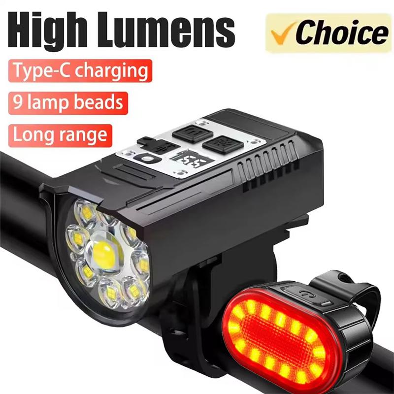 Torcia per Bicicletta 9 LED Lampada per Bici Tipo-C Ricaricabile Luce per Bici Ultraleggera Luci per Manubrio Lanterna Impermeabile per Ciclismo