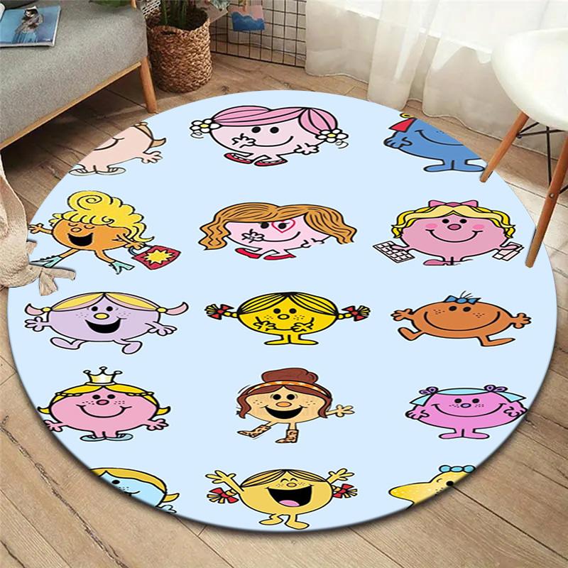 Herr. Herren Teppich Little Miss Rund, Teppich für Wohnzimmer Schlafzimmer Sofa Spielzimmer Dekor, Rutschfeste Bodenmatte