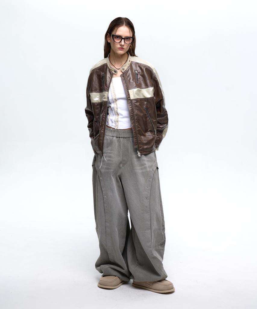 Aleseueseussi Curved Incision Balloon Denim Pants - Gray