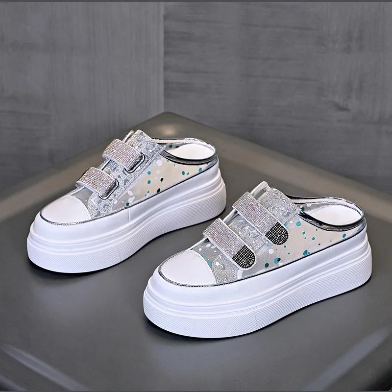 Fashion 2025 New style Lazy People's Inside Tall Half Slippers Summer Thick Bottom Baotou Sandals Wearing Fashion Slippers Outside Women