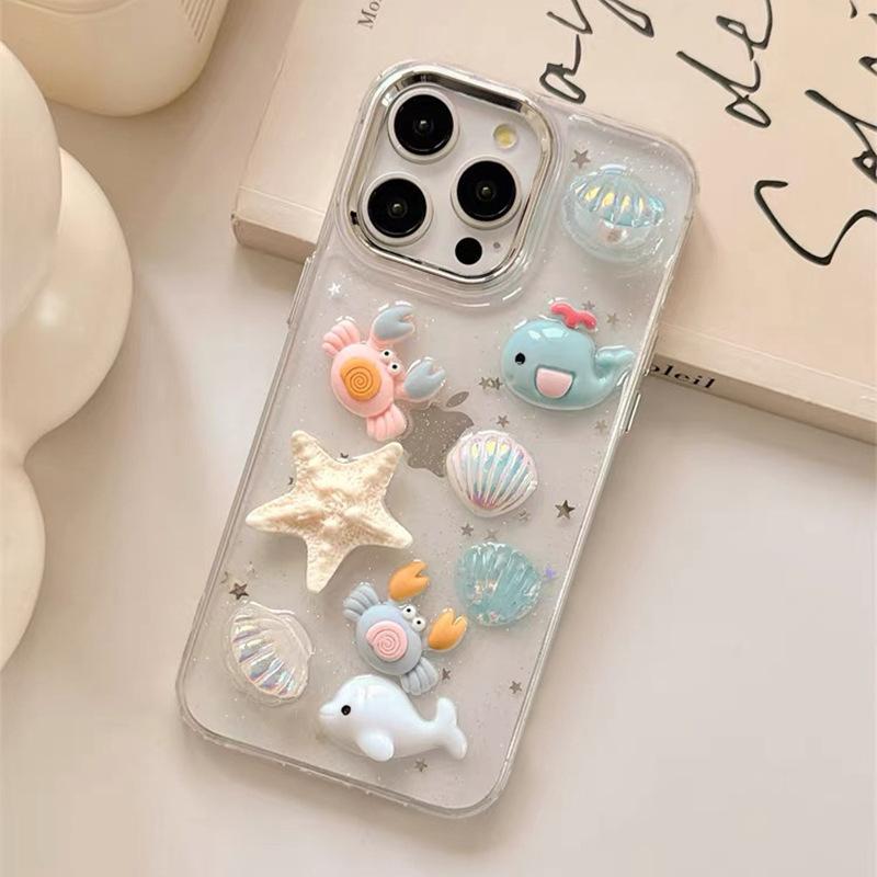 For IPhone16promax Cute Ocean Summer Fresh Mobile Phone Case for Apple 17 Whale Crab Starfish