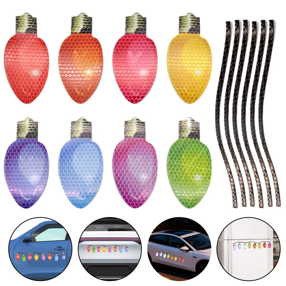 1 Set Christmas Car Body Decoration Reflective Bulb Light Shaped Magnets Stickers Magnetic Wires Ornaments for Home Auto Decor