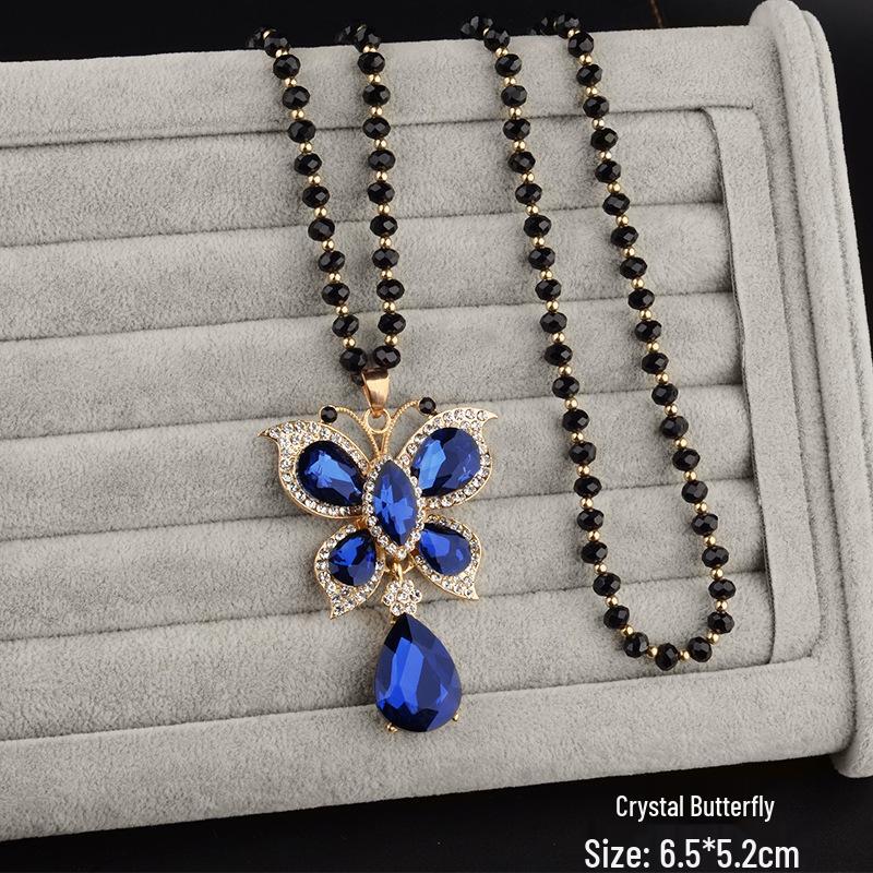 Elegant Women’s Crystal Flower Pendant Necklace - Versatile Autumn/Winter Sweater Chain Accessory