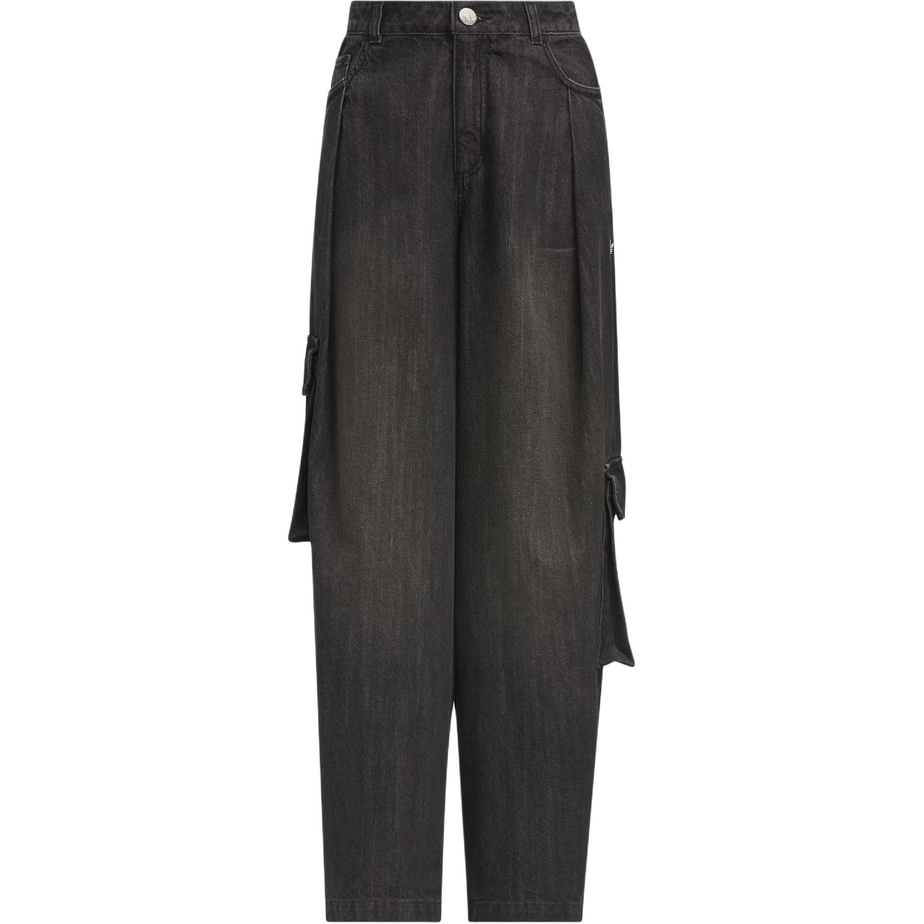 Adidas Originals Denim Cargo Women Black Loose Fit Cotton Multi Pocket Casual Streetwear Pants KC5825 29