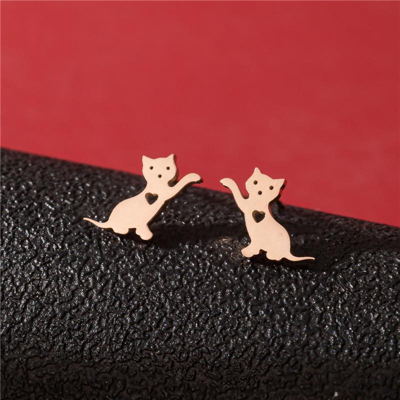 Cute Cat Stainless Steel Stud Earrings for Women Persian Cat Ear Jewelry Girls Student Birthday Earring Gifts Accessories