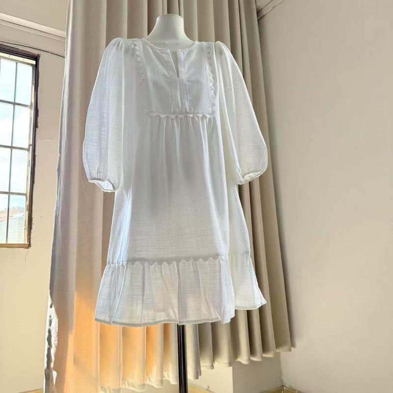 

Leg Type Good Recommendation Containing a Small Amount of Linen Short Three-Quarter Sleeve Loose Straight Dress White S