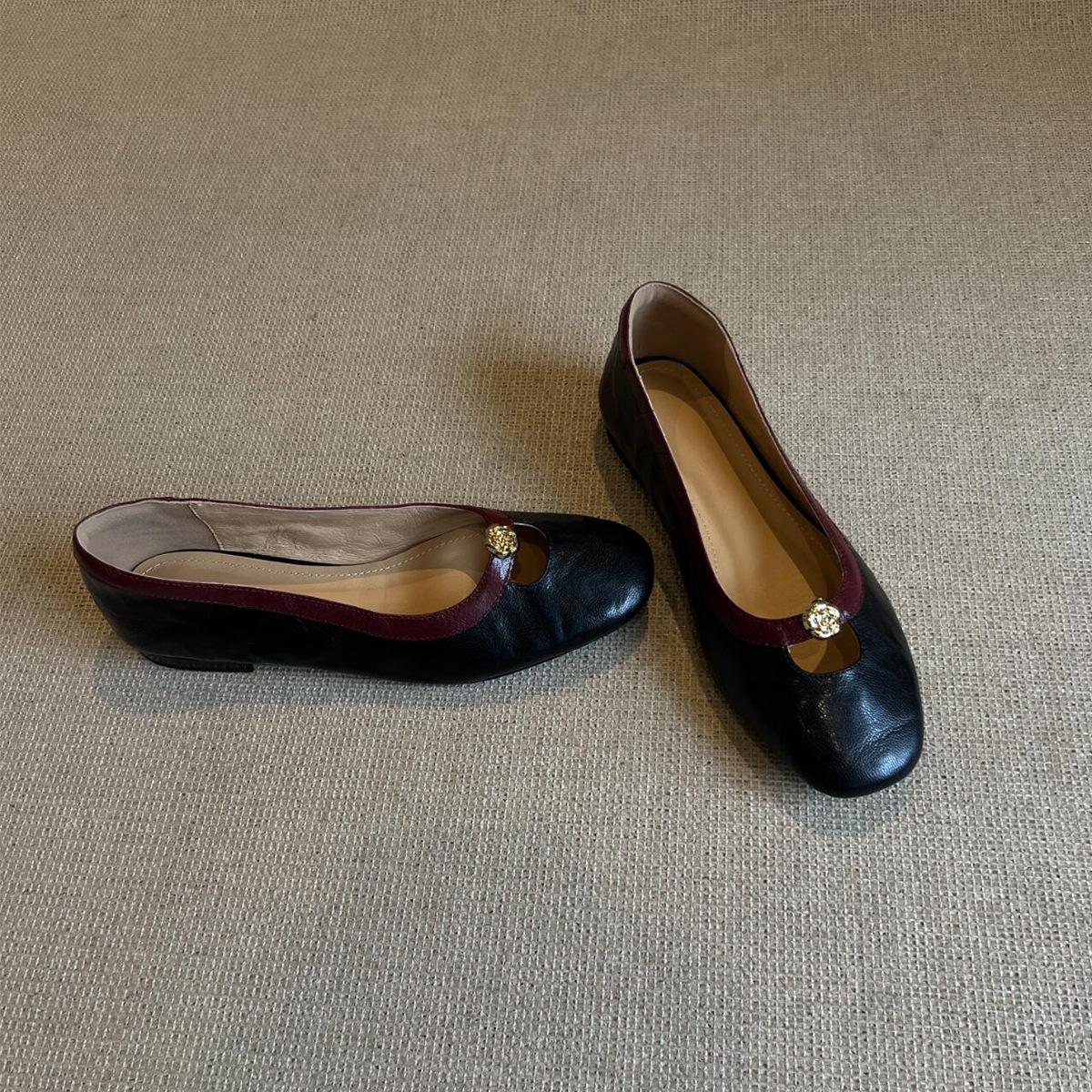 

Версия из овчины~ нишевые туфли-лодочки на плоской подошве с камелией, женские, французские, ретро, с мелким вырезом, круглым носком, маленькие ароматные туфли Мэри Джейн 40