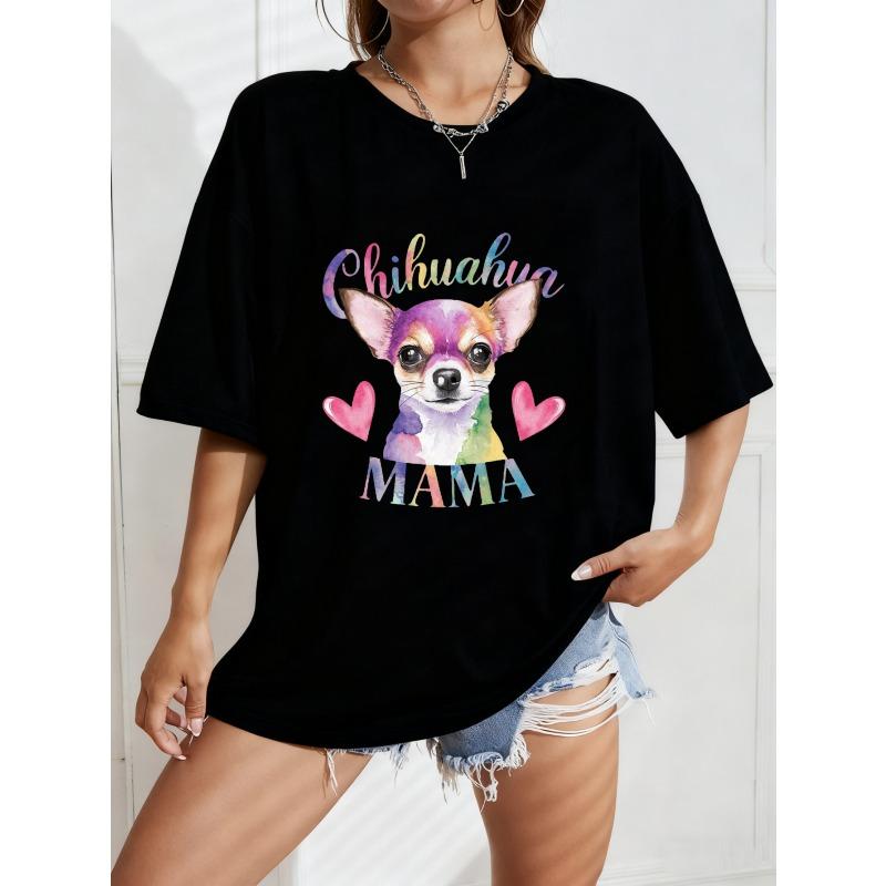 Chihuahua Mama T Shirt White Rainbow Chihuahua Dog Print With Hearts And Text For Casual Wear And Pet Lovers