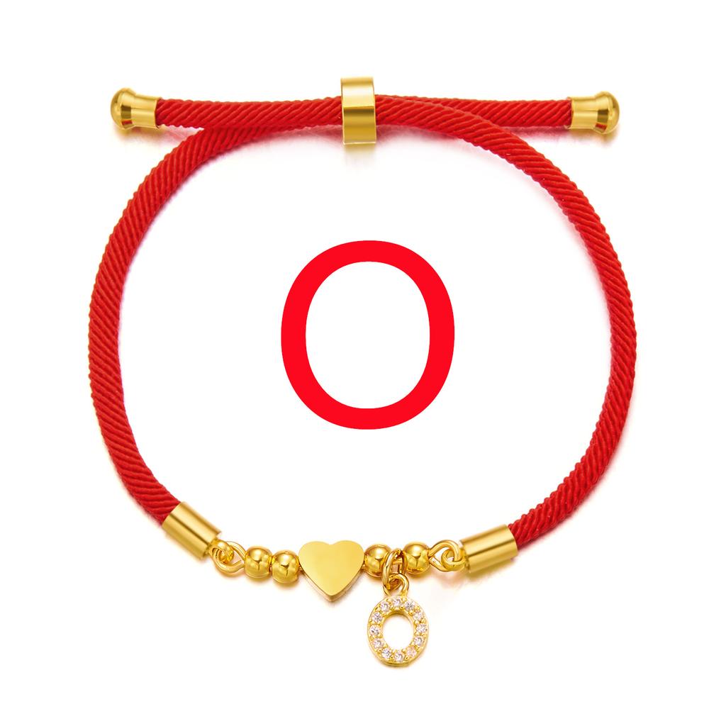 Brățară inițială din oțel inoxidabil 26 litere pentru femei alfabet AZ inimă reglabilă frânghie roșie împletită brățară bijuterii cadou
