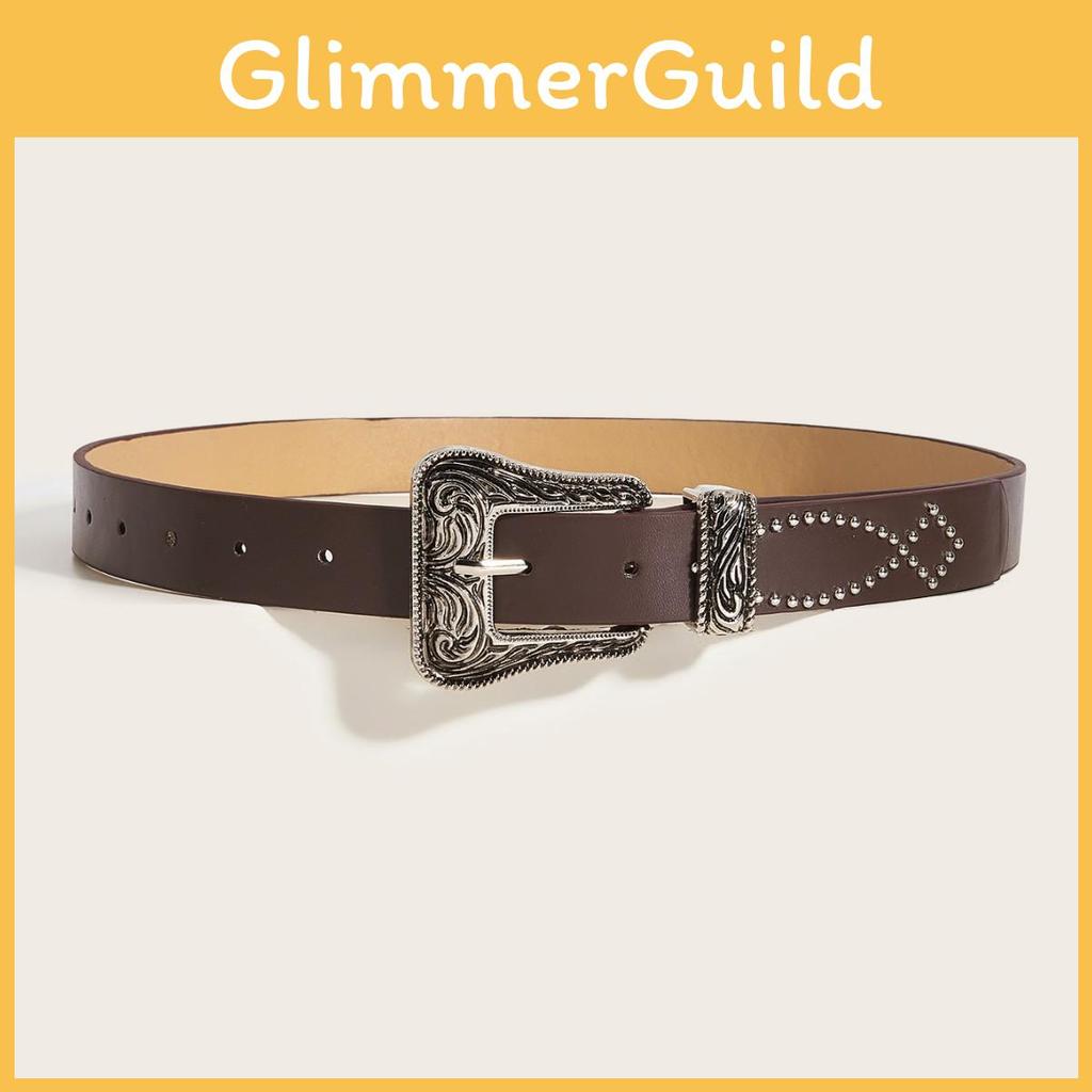 Fashion Punk Wide Belt With Alloy Buckle And Pearl Bead Decoration For Women
