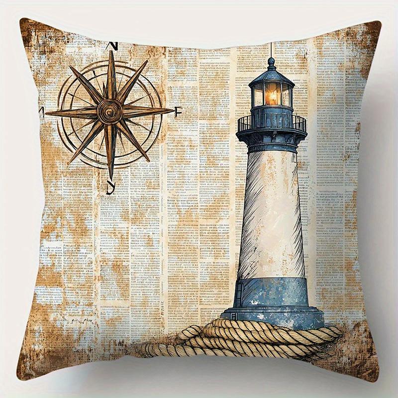 Vintage Nautical Pillow Covers Ship Wheel Anchor Lighthouse Pattern Cushion Covers For Sofa Living Room Bedroom Home Decor
