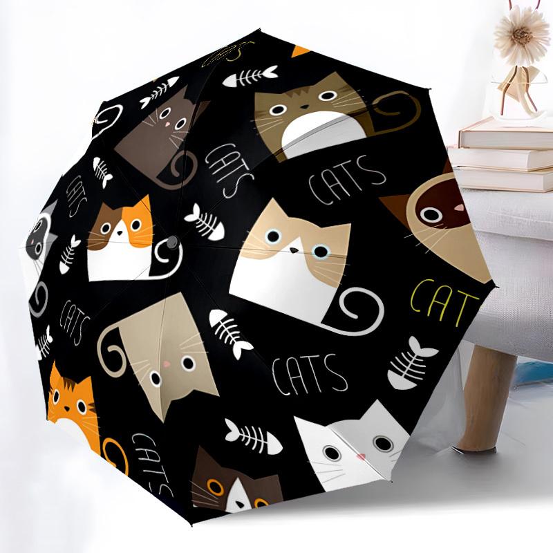 1pc Cat Prints Automatic Opening and Closing Folding Umbrella with 8 Iron Ribs - Portable, Foldable for Travel yy251124084