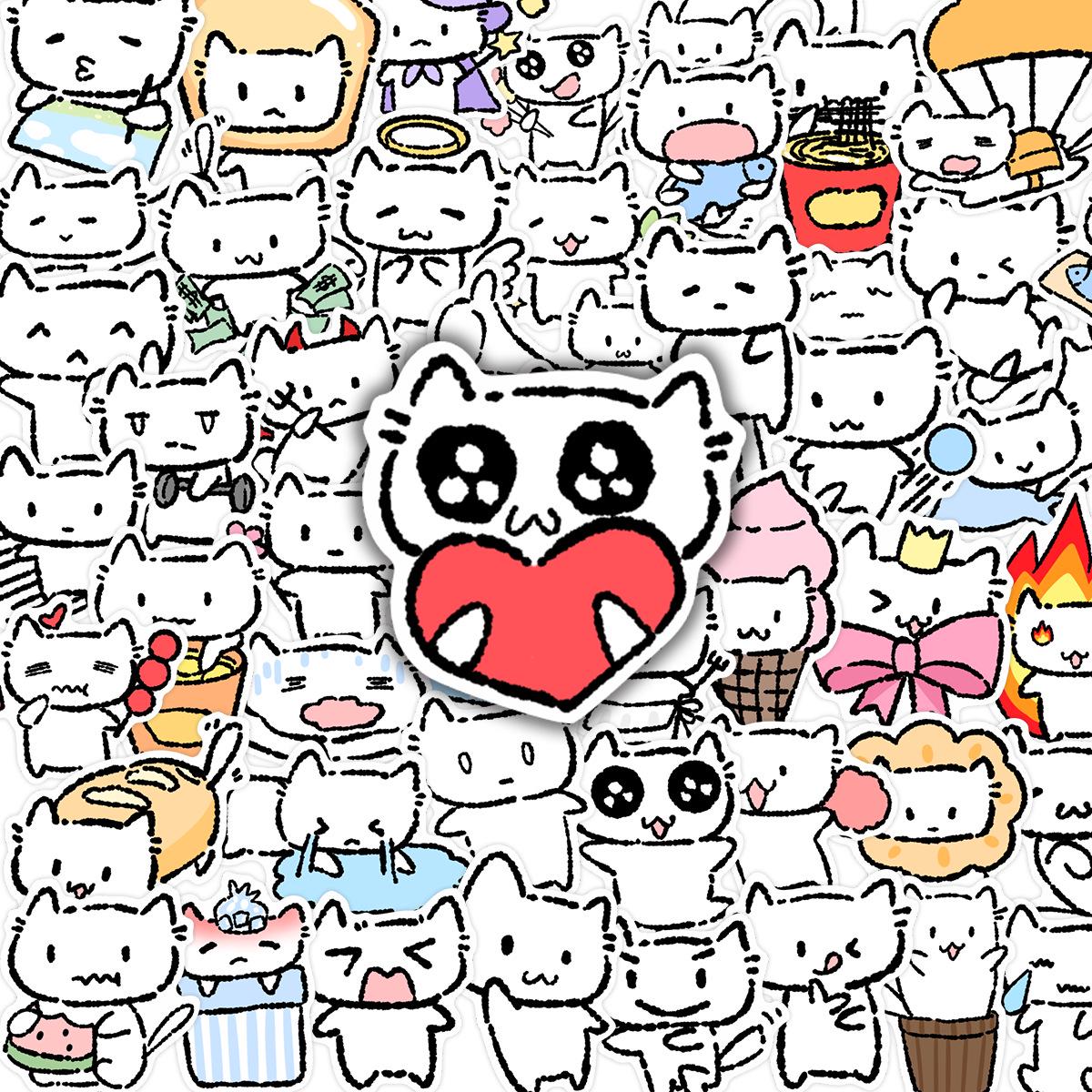 52 Cute Cat Emoji Stickers: Meow Star Style & Simple Drawings for Journals