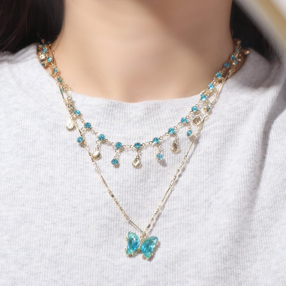 Zircon Butterfly Necklace Tassel Shiny Choker Elegant Clavicle Chain  Women