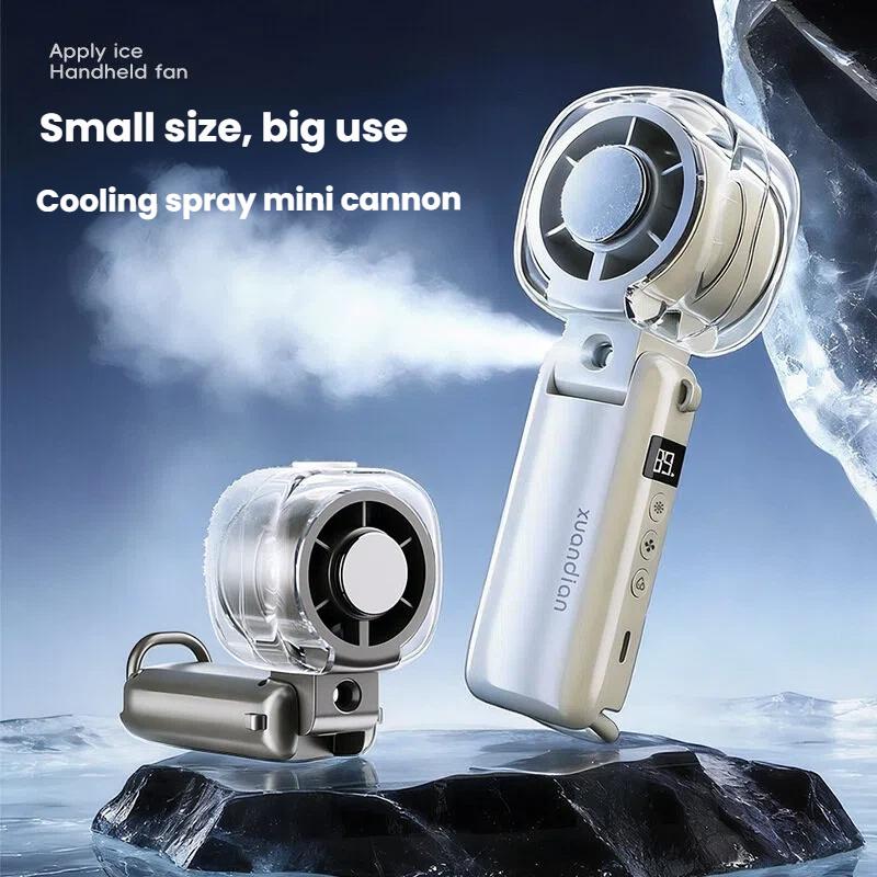 High-Speed Portable Turbo Handheld Misting Fan with Semiconductors for Office Foldable Mini Ice Cooling Fan with Strong Wind Fan