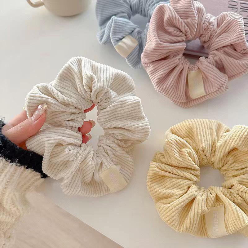 Vintage Solid Color Corduroy Stripe Scrunchies Elastic Hair Bands For Women Girls Sweet Hair Accessories Ponytail Headwear