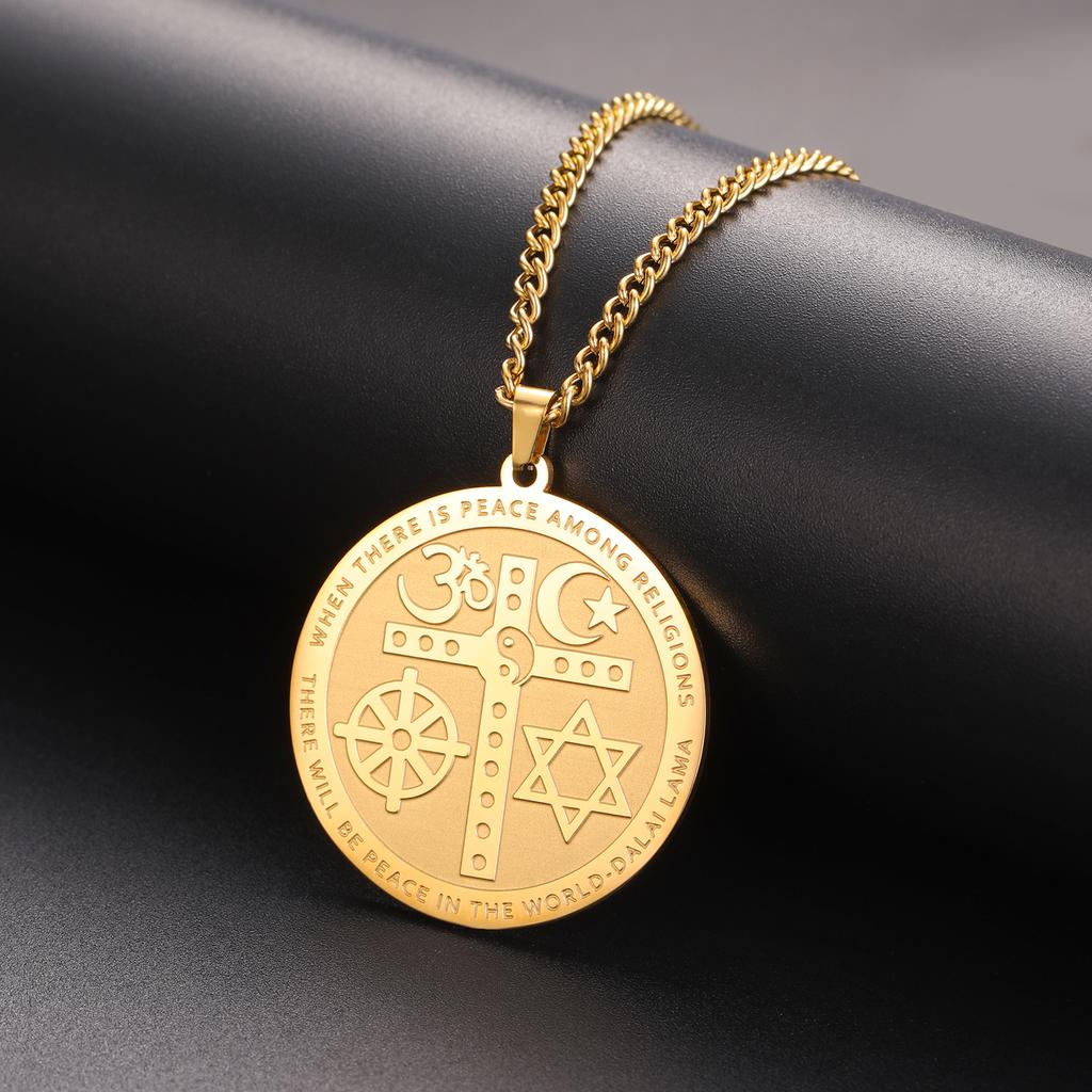 Moon Cross Star of David OM Symbol Necklace Stainless Steel Hexagram Pendant Necklaces Religious Amulet Jewelry Gifts