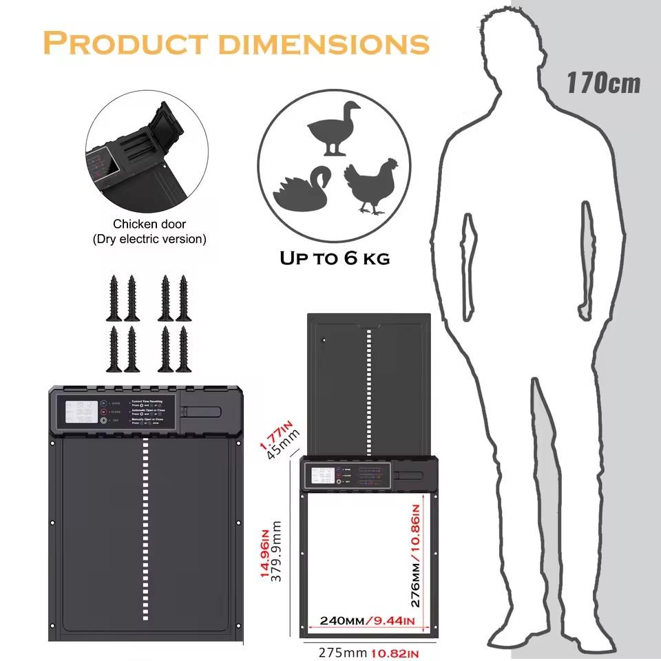 Aluminum Automatic Chicken Coop Door with Waterproof Large Display Timer Electric Chicken Duck Door Intelligent Pinch Protection