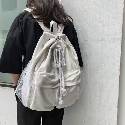 Drawsting Backpacks For Women Casual Canvas Lady Backpacks Light Weight Students Shoulder Bag Large Capacity Travel Rucksack