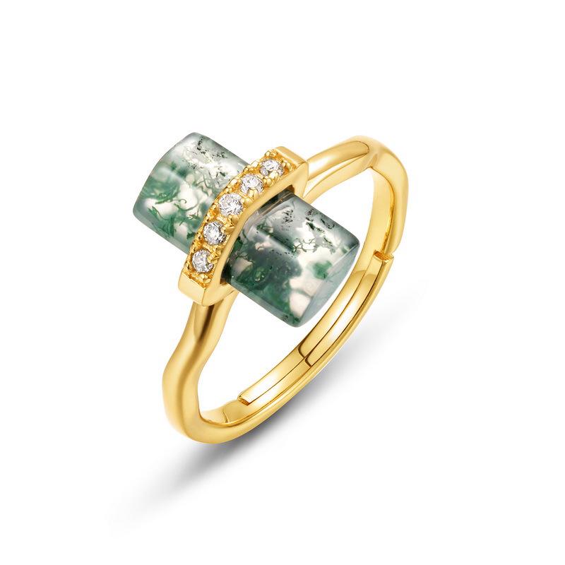 

European & American Retro S925 Silver Green Moss Ring - Minimalist High-End Design Adjustable Opening