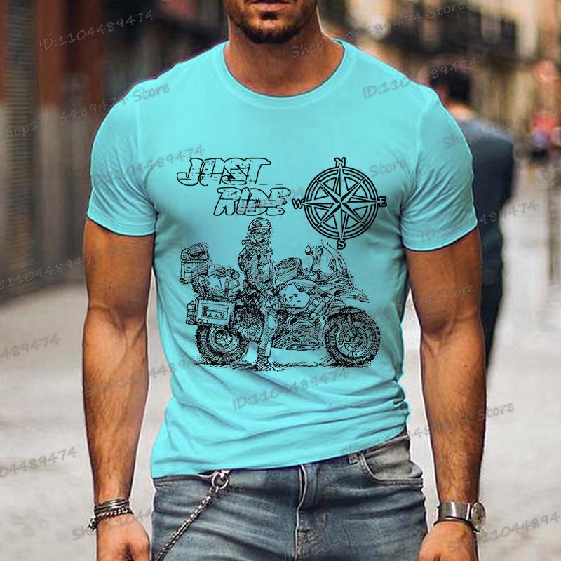 Just Ride Motorrad GS Adventure mit Kompassdruck T-Shirt Herren Mode Sommer T-Shirts Street Style Motorrad Herren T-Shirts