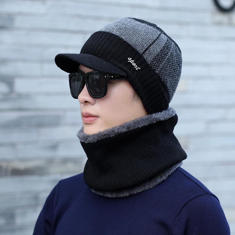 

Winter Unisex Knitted Wool Hat & Scarf Set - Korean Style, Fleece-Lined, Thickened for Warmth One Size чёрный