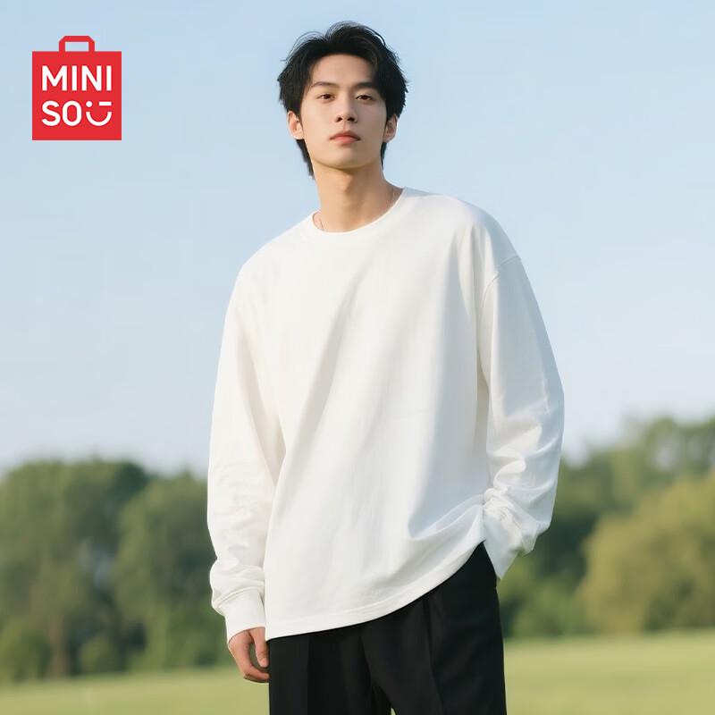 MINISO Men's Loose Fit Pure Cotton Long Sleeve T-Shirt