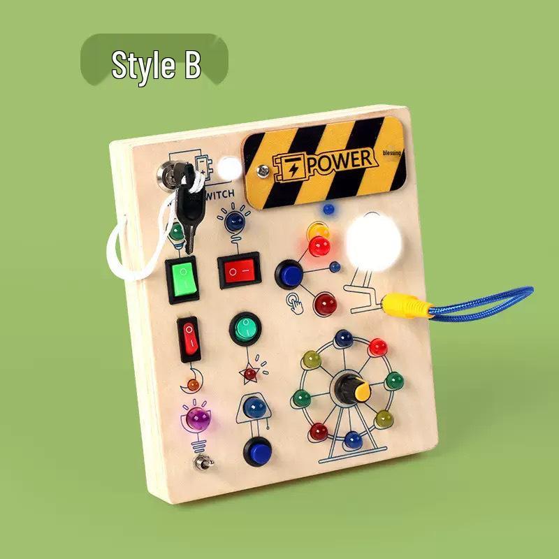 LED Wooden Busy Blocks - Toddler Educational Toys for Ages 4-6 with Power Button and Traffic Light Features