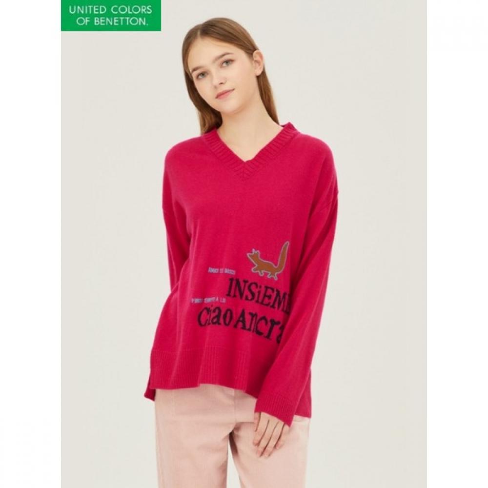 

Benetton Fox Lettering V Neck Knit Bakpb1461 PK/OS