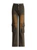 Women's American Retro Distressed Denim Patchwork Cargo Jeans - Spring 2026 Arrival