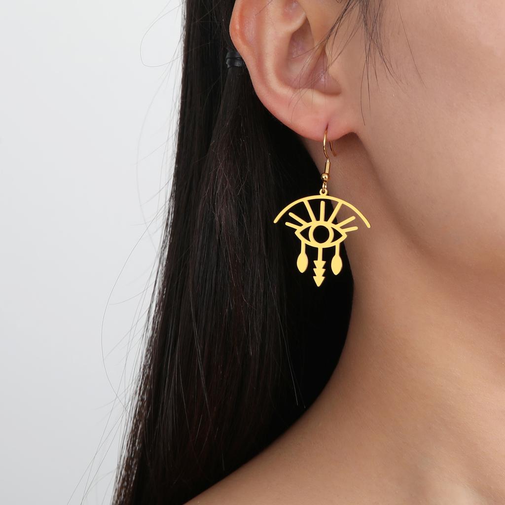 LIKGREAT Gothic Evil Eye Earring Stainless Steel Sun Eyes Drop Hoop Earrings Punk Hiphop Jewelry Amulet Gift for Women