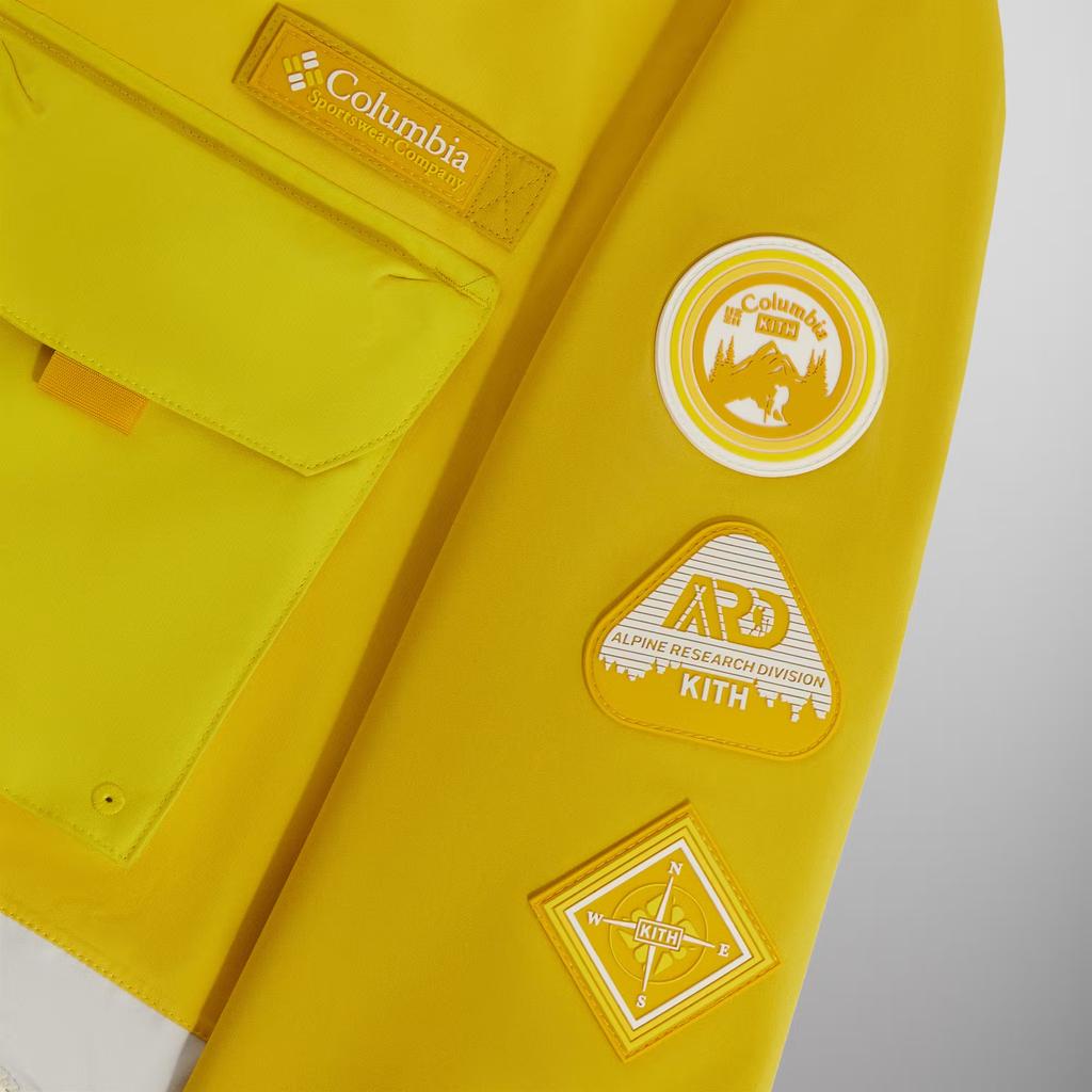Kith X Columbia Collaboration SS24 Color Block Outdoor Hooded Long Sleeve Work Jacket With Multiple Pockets Unisex Jacket White Yellow 2103971-704