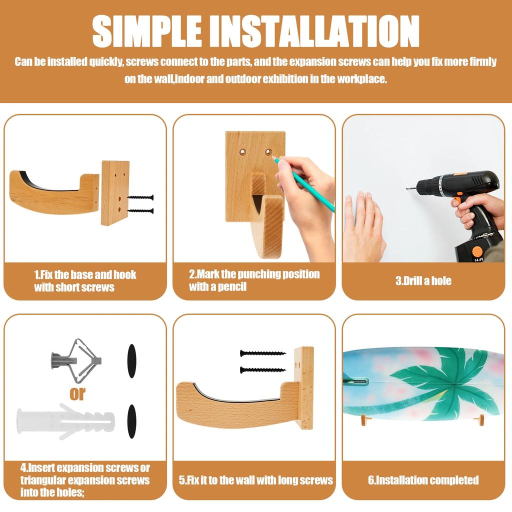 מתלה קיר מעץ לגלשן גלים מתלה קיר לתצוגת גלשן קיר מתלה לגלשנים ארוכים גלשנים קצרים סקייטבורדים סנובורדים סקי